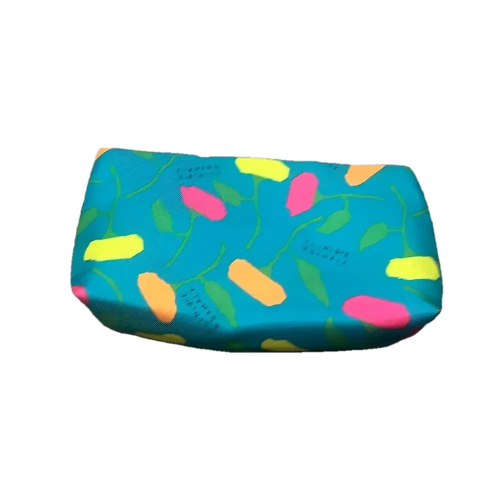 clinique teal floral make up bag